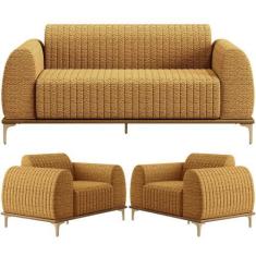 Imagem de Kit Sofá 3 Lugares 180cm Com 02 Poltronas Molino Base Castanho Pés D'o