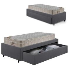 Imagem de Cama Box Solteirão com Gaveta 88x188cm Revestida em Suede Cinza com Co