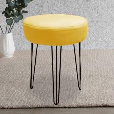 Imagem de Banqueta Puff Jullia Luxo 55cm Industrial Ferro Preto Sintético Amarelo - Ahazzo Móveis