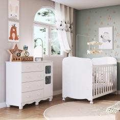Imagem de Quarto de Bebê Completo Berço Americano Cômoda 1 Porta 4 Gaveta com Janela Mimo Espresso Móveis Branco Brilho