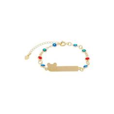 Imagem de Pulseira Chapinha Infantil Pedrinhas Coloridas Banhado a Ouro
