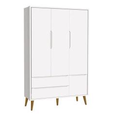 Imagem de Guarda Roupa Infantil 3 Portas Theo Retrô Branco Fosco Com Pés Amadeirado - Reller Móveis Branco Fosco