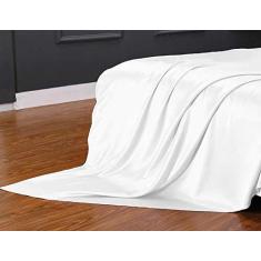 Imagem de Lençol Superior Avulso Casal Padrão Cetim Seda Branco Brilho