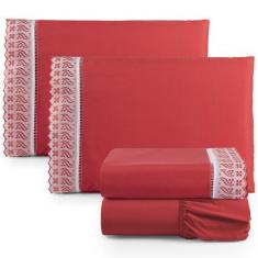 Imagem de Jogo De Lençol Lese Queen Percal 180 Fios 4 Peças - Vermelho - Santos