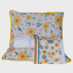 Imagem de Jogo de Cama Girassol Branco Queen 04 Peças - Micropercal 180 Fios