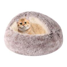 Imagem de Cama de caverna calmante para cães e gatos com capa com capuz, camas redondas laváveis para animais de estimação pequenos e médios, cama de pele sintética antiderrapante, cama confortável para animais