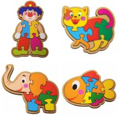 Imagem de Kit com 4 Quebra Cabeças Elefante + Palhaço + Gato + Peixe