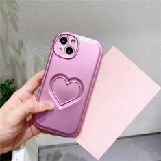 Imagem de Capa de telefone com coração de amor de cor sólida fosca para iPhone 15 14 13 12 Pro Max 11 Capa traseira protetora de TPU macio à prova de choque, rosa, para iPhone 15 Pro