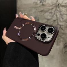 Imagem de Capa magnética luxuosa fosca e rígida para iPhone 15 12 13 14 Pro Max Plus Capas de proteção de carregamento sem fio, vinho tinto, para iPhone 15 Plus