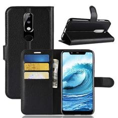 Imagem de Capa para Nokia X5, carteira flip de couro PU premium com compartimento para cartão, suporte e fecho magnético [capa interior à prova de choque de TPU] Compatível com Nokia X5
