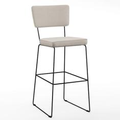 Imagem de Banqueta Alta Para Cozinha Sala De Jantar Base em Aço Fixa Allana L02 Linho Cru - Lyam Decor