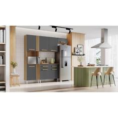 Imagem de Kit Cozinha Armário e Balcão Juma 7 Portas e 2 Gavetas Atacama/ Grafite - Aramóveis