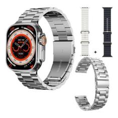 Imagem de Relógio Smartwatch Masculino E Feminino Prata 3 pulseiras Ws09 49mm 24