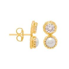 Imagem de Brinco Infantil Rommanel Banhado A Ouro 18k Símbolo Do Infinito Com Pérola E Zircônia 525451