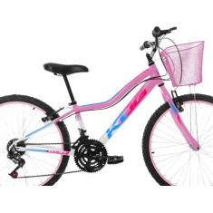Imagem de Bicicleta Infantil Feminina Aro 24 KOG Alumínio 18V C Cestinha, Branco