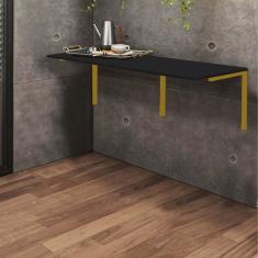 Imagem de Mesa Suspensa de Estudos Parede 120cm Escritório Suporte Dourado MDF Preto - Ahz Móveis