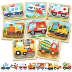 Imagem de Quebra-cabeças Bebesive Wooden Toddler 1-3 anos com 8 veículos - Benre