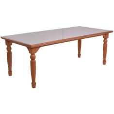 Imagem de Mesa Atlanta 180x100 Em Madeira Maciça Amendoa Com Tampo De Vidro Off White Amêndoa