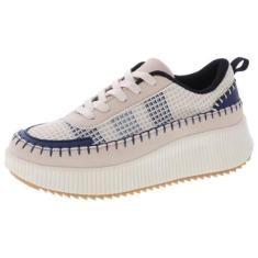 Imagem de TruFox Tênis feminino com cadarço e plataforma, confortável, moderno, cano baixo, grosso, tênis de caminhada, Preto off-white azul-marinho, 35