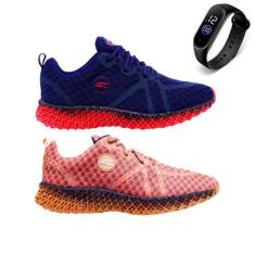 Imagem de Combo 2 Tênis Casual Caminhada Academia Cadarço Conforto + Relógio Esp