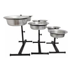 Imagem de Comedouro Duplo Regulável Ajustável Alumínio Cães Ração Água 1,5L - O