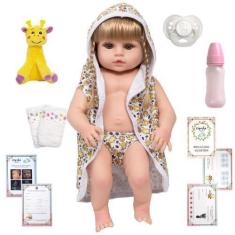 Imagem de Boneca Tipo Reborn Menina Loira Linda Girafa Pode Dar Banho - Cegonha