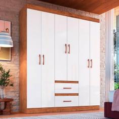 Imagem de Guarda-Roupa Solteiro Texas 6 Portas 2 Gavetas Off White/Nogueira - Doripel