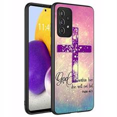 Imagem de BWOOLL Capa para Galaxy A72, capa protetora de silicone ultra fina flexível com absorção de choque TPU premium para Samsung Galaxy A72 (4G/5G) 2021 6,7 polegadas, cruz cristã, versículo bíblico, salmo