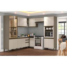 Imagem de Cozinha Modulada Henn Connect 9 Peças (3 Armários + 2 Balcões + 2 Paneleiros + 2 Complementos) C9P01 Duna/Cristal