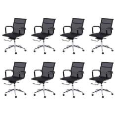 Imagem de Conjunto 8 Cadeiras para Escritório Diretor com Rodízios Tela Mesh Preto