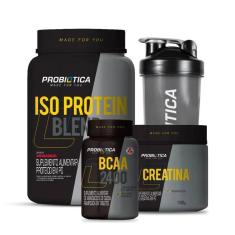 Imagem de Combo Iso Protein Blend Pote 900g, Creatina 100g, BCAA 2400 60 Tabletes e Coqueteleira 700mL-Unissex