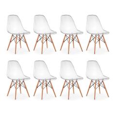 Imagem de Kit 08 Cadeiras Charles Eames Eiffel Wood Policarbonato - Transparente