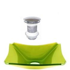 Imagem de Cuba De Vidro Retangular Chanfrada 37Cm Verde Oliva + Válvula Click