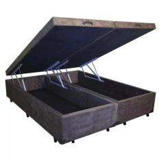 Imagem de Base Box Baú Casal Bipartido Suede Marrom - 138x188x35 - DMA