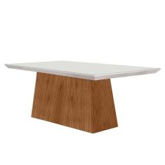 Imagem de Mesa De Sala Jantar Luna C- Tampo 180x90cm Madeirado Vidro Canto Curvo - Imbuia-ripado 3d-off White - Rufato