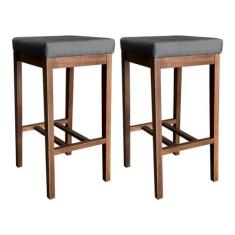 Imagem de Kit 2 Banquetas Média para Bancada Bali Madeira Castanho Suede Cinza CCS