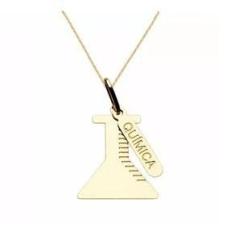 Imagem de Colar Cordão Gargantilha Química Com Plaquinha Folheado