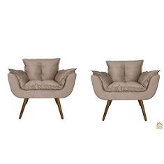 Imagem de Conjunto 2 Poltronas Decorativa Estofada Para Salão de Beleza Opala Suede Bege - DL Decor