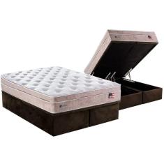 Imagem de Cama Box Baú Queen: Colchão Molas Plumatex MasterPocket Ensacadas Miami + Base CRC Suede Brown(158x198)