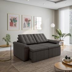 Imagem de Sofá Cama 3 Lugares Retrátil Reclinável 200cm Linho com Molas Palmeira CabeCasa MadeiraMadeira Cinza