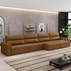 Imagem de Sofá Retrátil 8 Lugares 484cm 4 Módulos Nero com USB Couro Caramelo G52 - Gran Belo
