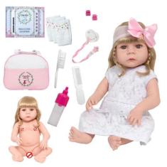 Imagem de Boneca Reborn Recém Nascida Loira Fofinha Enxoval 20 Itens - Cegonha R