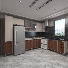 Imagem de Cozinha Completa 8Peças C Vidro Tampos S Pia Stylo Luciane Móveis Cinammon-cinammon-escarlate