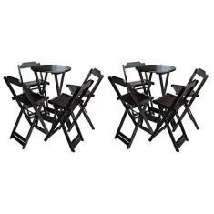 Imagem de KIT 2 MESAS BISTRÔ DOBRAVEIS EM MADEIRA PADRÃO COM 4 BANQUETAS ALTAS - TABACO