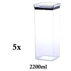 Imagem de 5 Potes Herméticos quadrado empilháveis 2200ml para armazenamento de alimentos