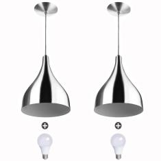 Imagem de 2 Lustres Pendente Gota Pequena Alumínio 21Cm Escovado + Lam