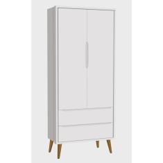 Imagem de Guarda-Roupa Retrô 2 Portas Théo New Branco Fosco com Madeira - Reller
