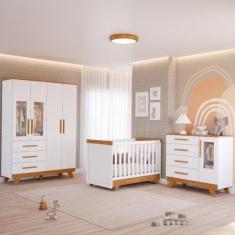 Imagem de Quarto Bebê Retrô Janelado Completo Com Guarda Roupa 4 Portas Berço Mi