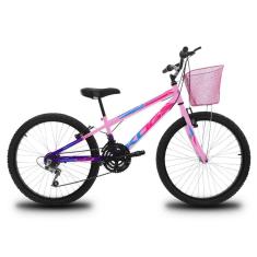 Imagem de Bicicleta Infantil Aro 24 KOG Feminina 18 Marcha 3x8 Velocidades com Cestinha para Meninas Violeta Degrade Rosa