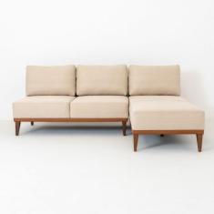 Imagem de Sofá 2 Lugares e Chaise Base em Madeira com Mola Ensacada Boreal CabeCasa MadeiraMadeira Bege